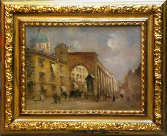 fortunato zangli a firma g. riva - milano colonne di san lorenzo - olio su tavola cm. 30 x 40